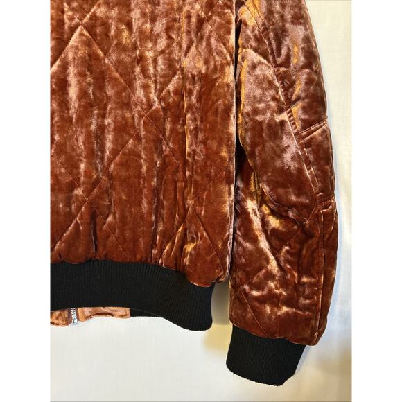 Collection B Quilted Velour Bomber Jacket Womens Medium Burnt Orange Retro Boho - Picture 14 of 16